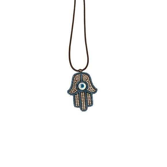 Swarovski Crystal Hamsa Evil Eye Protection Pendant Necklace - Picture 1 of 5